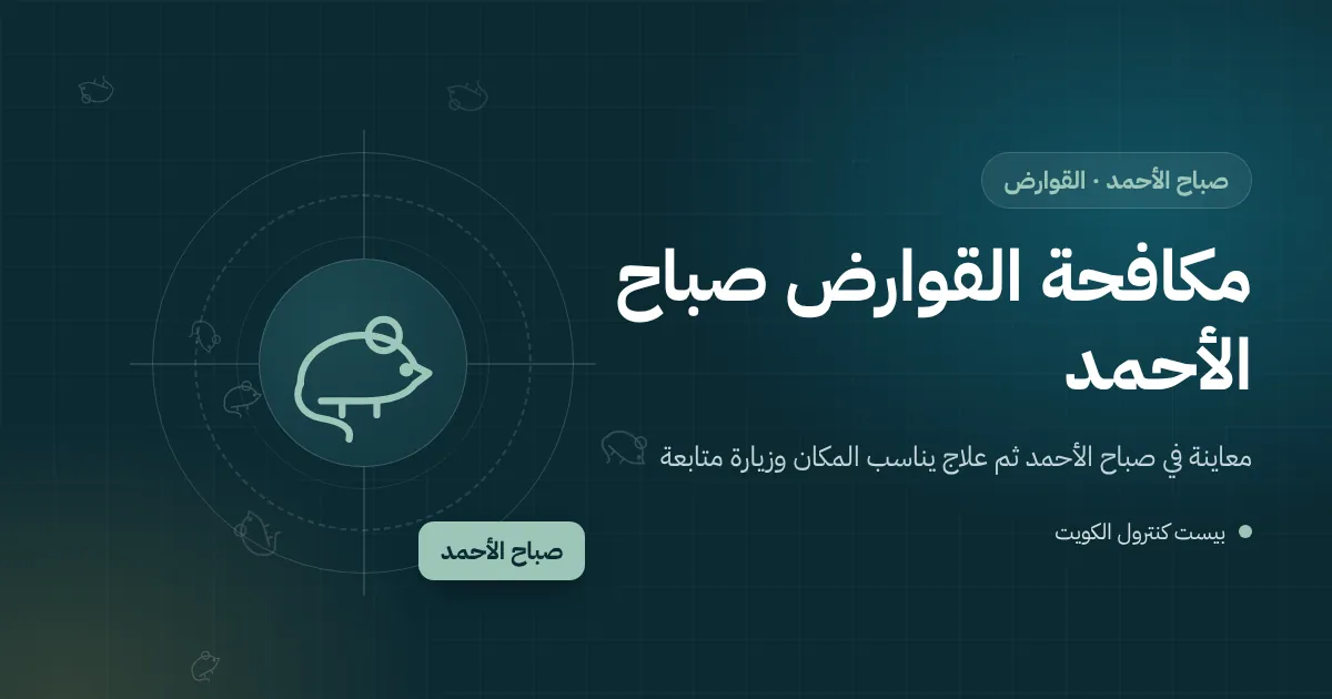 فأر يعبر من أرض فضاء نحو سور بيت مسكون في صباح الأحمد مع صندوق طعم مقفل عند الزاوية