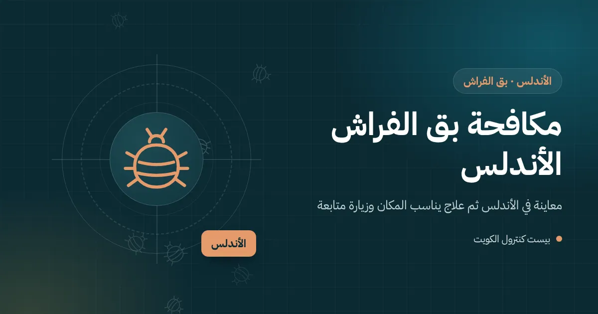 رسم توضيحي لفني يفحص مساند ديوانية وجلسة أرضية بحثًا عن بق الفراش في بيت بالأندلس