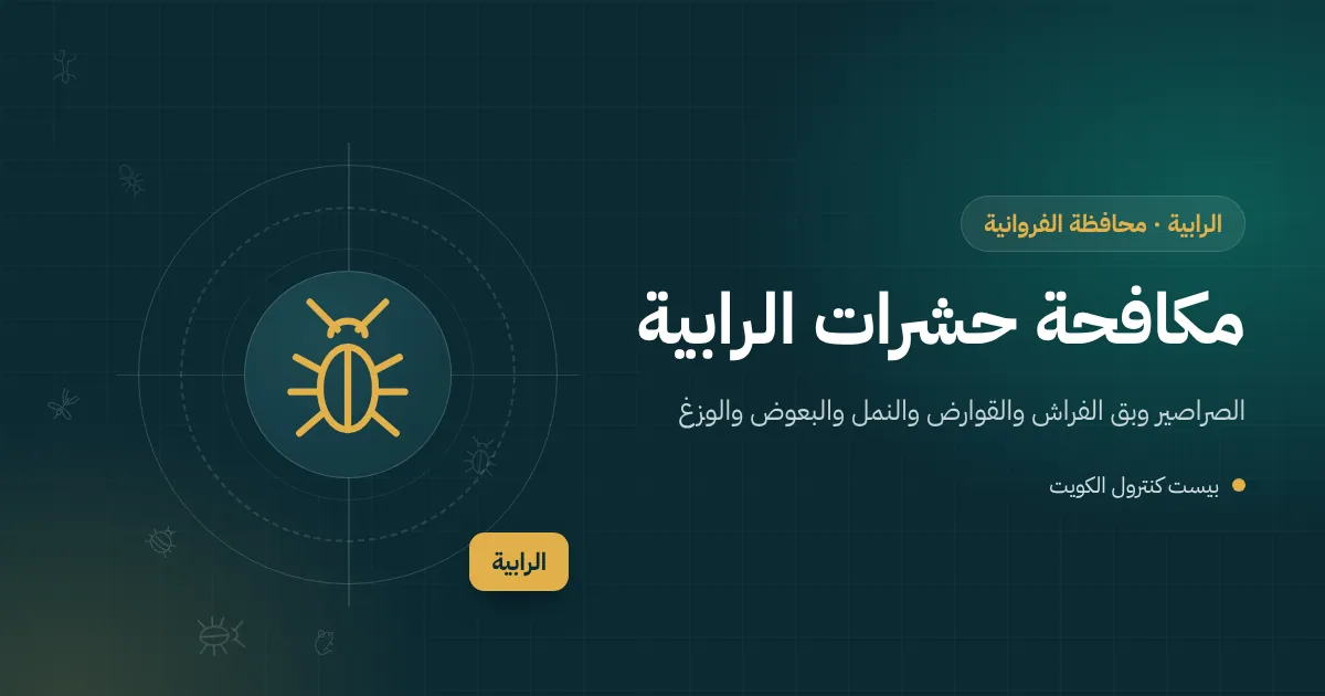 رسم توضيحي لفني مكافحة حشرات يفحص حوش بيت قديم ومواسير صرف في منطقة الرابية بالكويت