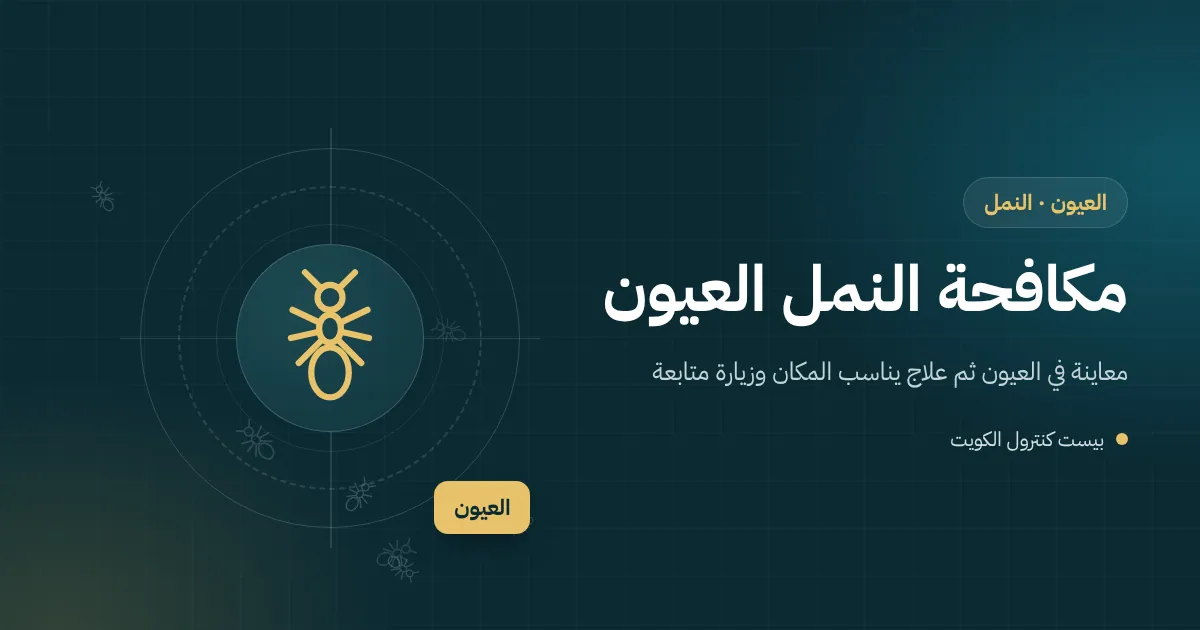 رسم توضيحي لحديقة بيت في العيون فيها عشب ومظلة خشبية وطابور نمل يتجه نحو عتبة الباب