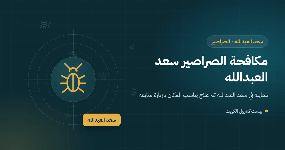 رسم توضيحي لغرفتي تفتيش متجاورتين أمام بيتين في سعد العبدالله يتنقل بينهما صرصور