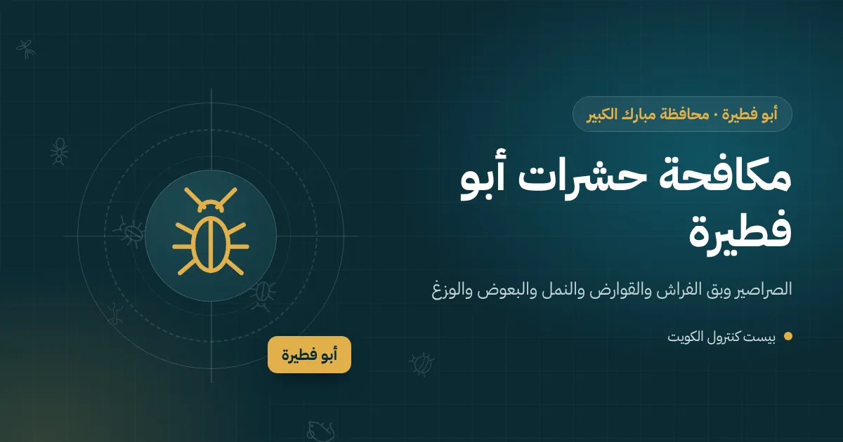 رسم توضيحي لفيلا مسكونة في أبو فطيرة تجاورها أرض فضاء فيها مخلفات وموقع بناء مع رموز للقوارض والحشرات
