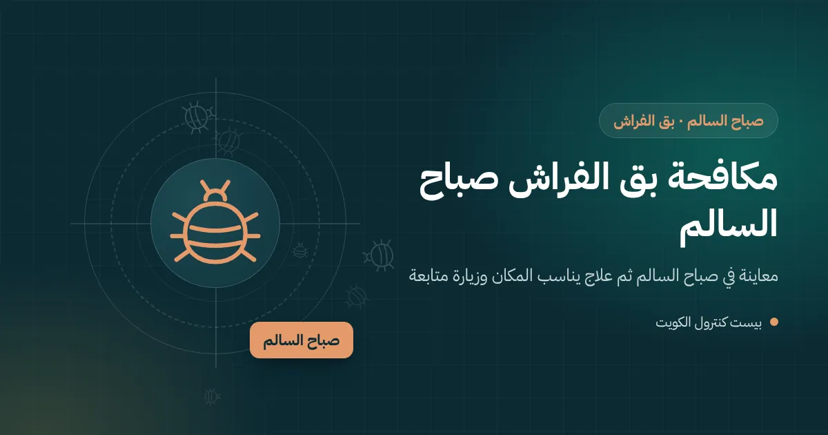 رسم توضيحي لشقة مؤجرة في صباح السالم بسرير وأثاث مستعمل وعدسة تكشف بق الفراش قرب الجدار المشترك
